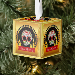 Suikerschedel bloeit intimiderend en eng kubus ornament