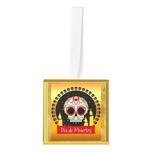 Suikerschedel bloeit intimiderend en eng kubus ornament (Voorkant)