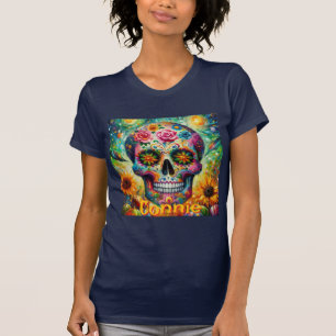 Suikerschedel Bloemen Rozen Zonnebloem gepersonali T-shirt