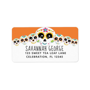 Suikerschedel Dia de la Muerte Halloween Birthday Etiket