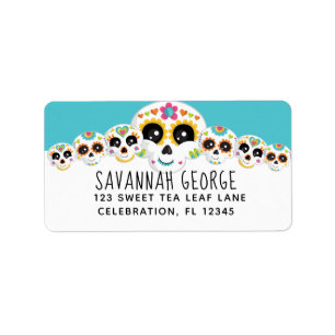 Suikerschedel Dia de la Muerte Halloween Birthday Etiket