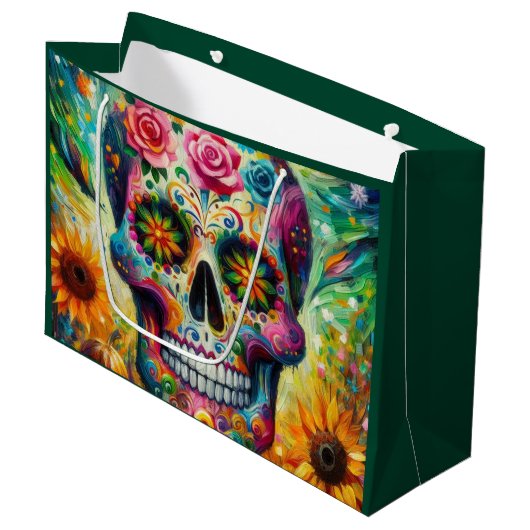 Suikerschedel Dia De Los Muertos Dag van de dood Groot Cadeauzakje (Voorkant Gekanteld)
