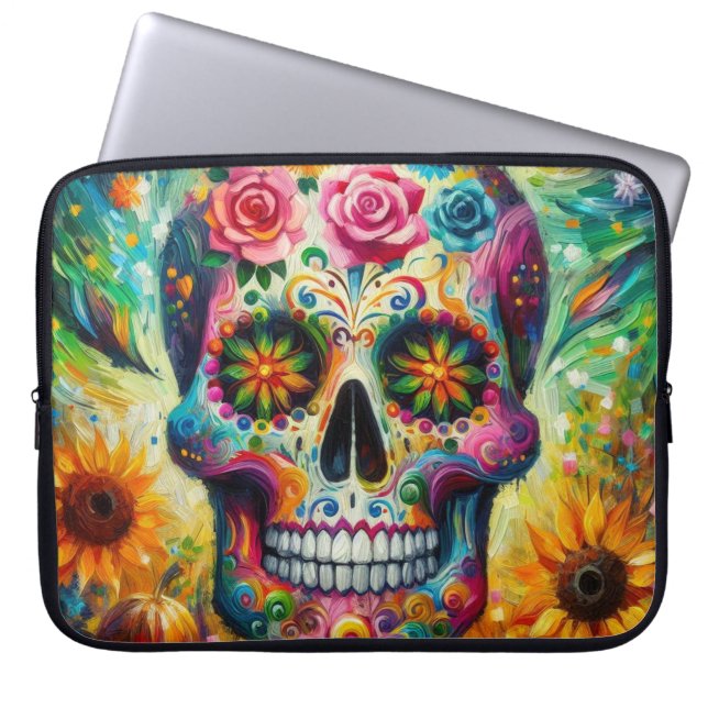 Suikerschedel Dia De Los Muertos Dag van de dood Laptop Sleeve (Voorkant)