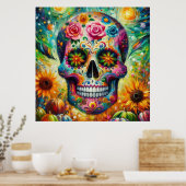 Suikerschedel Dia De Los Muertos Dag van de dood Poster (Keuken)