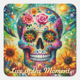 Suikerschedel Dia De Los Muertos Dag van de dood Vierkante Sticker