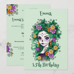 Suikerschedel Dia de Muertos Quinceañera Verjaarda Kaart
