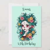 Suikerschedel Dia de Muertos Quinceañera Verjaarda Kaart (Voorkant)