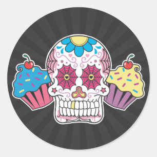 Suikerschedel en cupcakes ronde sticker