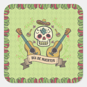 Suikerschedel en gitaren Dia de Muertos   Sticker