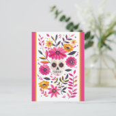 Suikerschedel Fuchsia Mexicaanse bloemen Cinco de Briefkaart (Staand voorkant)