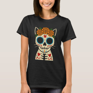 Suikerschedel kat – Día de los Muertos Volkskunst T-shirt