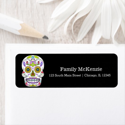 Suikerschedel (kies uw achtergrondkleur) etiket (Insitu)