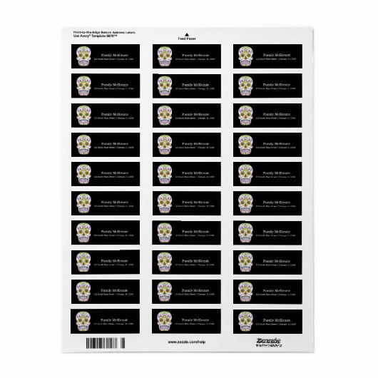 Suikerschedel (kies uw achtergrondkleur) etiket (Full Sheet)