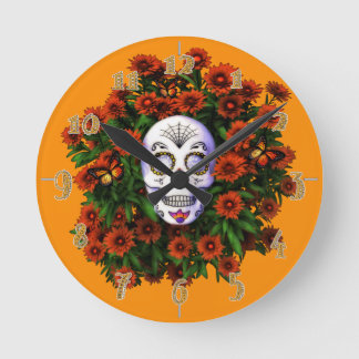 Suikerschedel Marigold Day of the Dead Numbered Ronde Klok