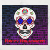 Suikerschedel met blauwe ogen en groene strook bier etiket (Enkel label)