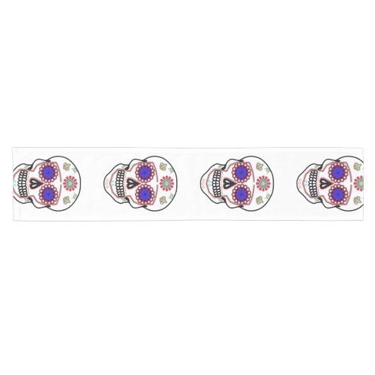 Suikerschedel met blauwe ogen en groene strook korte tafelloper (Horizontaal)