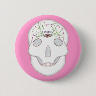 Suikerschedel met Derde ogen en bloemen Stel je vo Ronde Button 5,7 Cm