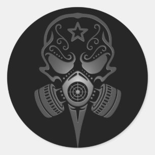 Suikerschedel met gasmasker ronde sticker