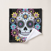Suikerschedel met kleurrijke bloemen bad handdoek (Wasdoekje)