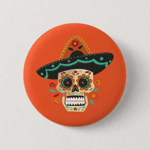 Suikerschedel met Pet Dia de Muertos   Button