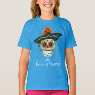 Suikerschedel met Pet Dia de Muertos Sleeve Shir T-shirt