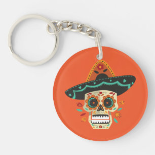 Suikerschedel met Pet Dia de Muertos Sleutelhang Sleutelhanger