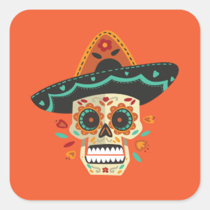 Suikerschedel met Pet Dia de Muertos   STICKER