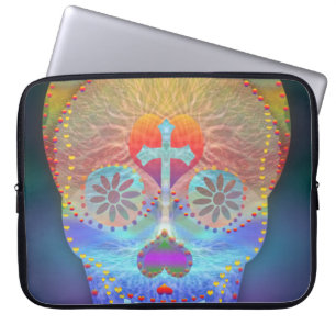 Suikerschedel met regenboogkleurige achtergrond laptop sleeve
