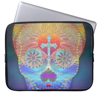 Suikerschedel met regenboogkleurige achtergrond laptop sleeve