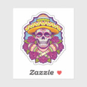 Suikerschedel met Sombrero | Dia De Los Muertos Sticker (Vel)