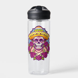 Suikerschedel met Sombrero Dia De Los Muertos Waterfles