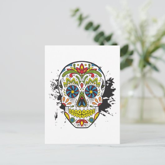 Suikerschedel, Tattoo schedel, Mexicaanse schedel Briefkaart (Staand voorkant)