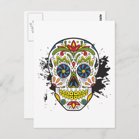 Suikerschedel, Tattoo schedel, Mexicaanse schedel Briefkaart (Voorkant / Achterkant)