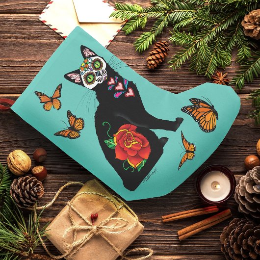 Suikerschedel, zwarte kat kleine kerstsok