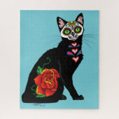 Suikerschedel, zwarte kat legpuzzel (Verticaal)