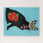 Suikerschedel, zwarte kat legpuzzel (Horizontaal)