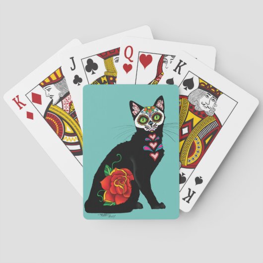 Suikerschedel, zwarte kat pokerkaarten (Achterkant)