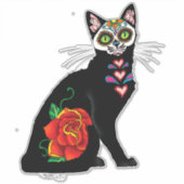 Suikerschedel, zwarte kat sticker (Voorkant)