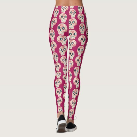 Suikerschedeldag van de dode magenta roze leggings (Achterkant)