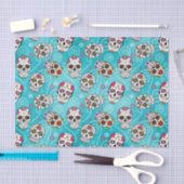 Suikerschedels en wervelingen Turquoise Blue D725 Tissuepapier (Craft)