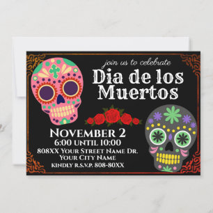 Suikerschedels op zwarte dag van de dode partij kaart