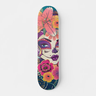Suikerschedelvrouw in bloemkroon skateboard