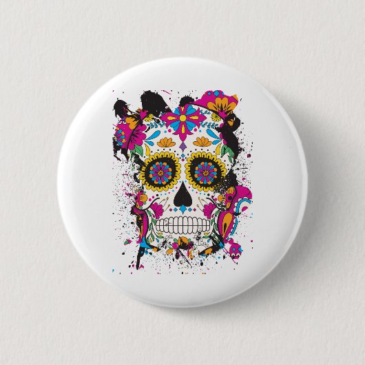 Suikerskull dia de los muertos ronde button 5,7 cm (Voorkant)