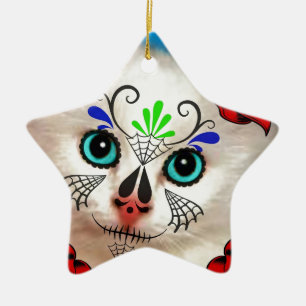 SUIKERVAARDAG VAN HET DODE CAT-KAT KERAMISCH ORNAMENT