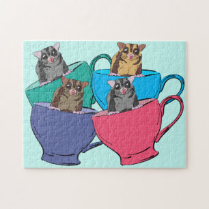Suikerzweefvliegtuigen in Tea Cups Cute Animal Ill Legpuzzel