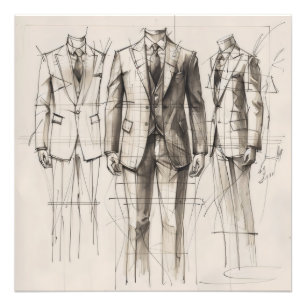 Suit Old-School Mode Sketch Foto Afdruk