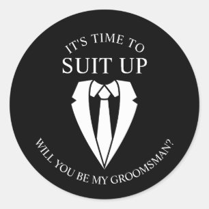 "SUIT UP" Black Suit en Stropdas Groomsman Voorste Ronde Sticker