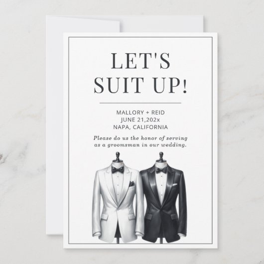 Suit Up Groomsman Usher Beste Man Tuxedo Uitnodigi Kaart (Voorkant)