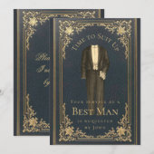 Suit Up Time Blue Gold Beste Man Voorstel Kaart (Voorkant / Achterkant)