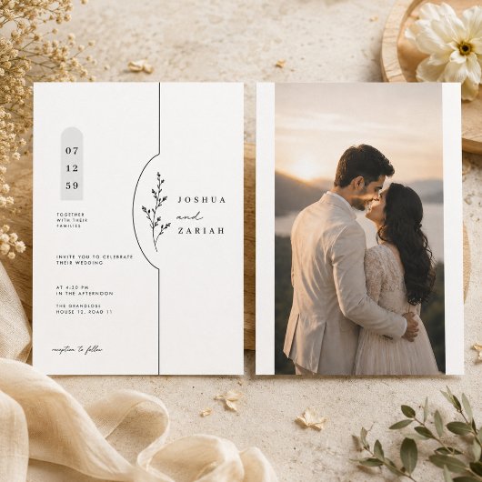 Suite de faire-part de mariage botanique minimal.